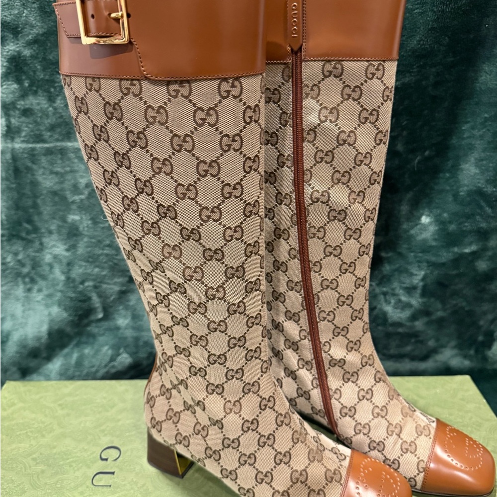 Gucci Ellis GG-Monogram Canvas Knee-High Boots - Picture 4 of 8